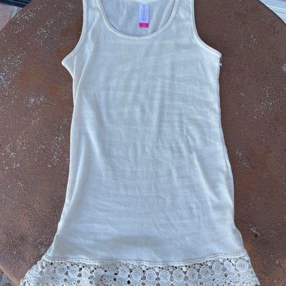 Y2k Boho cream crochet lace trim tank top sz m - Picture 4 of 5